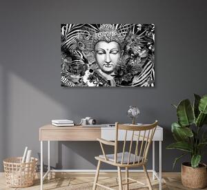 Obraz Budda na egzotycznym tle w wersji czarno-białej