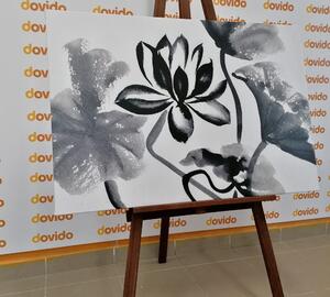 Obraz akwarelowy kwiat lotosu w wersji czarno-białej
