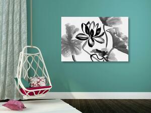 Obraz akwarelowy kwiat lotosu w wersji czarno-białej