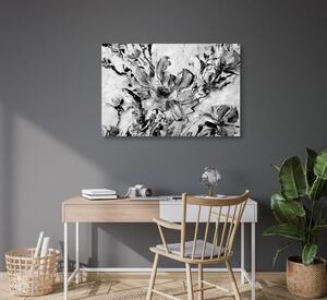 Obraz malowane kwiaty lata w wersji czarno-białej