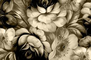 Obraz impresjonistyczny świat kwiatów w sepii