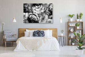 Obraz impresjonistyczny świat kwiatów w wersji czarno-białej