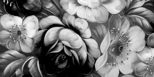 Obraz świat kwiatów w wersji czarno-białej