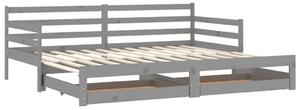Łóżko wysuwane, 2 x (90x200) cm, szare, lite drewno sosnowe