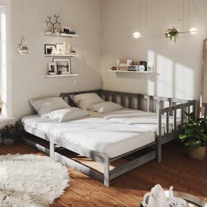 Łóżko wysuwane, 2 x (90x200) cm, szare, lite drewno sosnowe