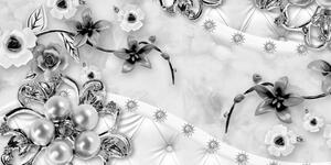 Obraz luksusowa biżuteria kwiatowa w wersji czarno-białej