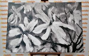 Obraz kwitnące akwarelowe drzewo w wersji czarno-białej