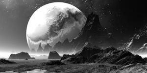 Obraz krajobraz fantasy w wersji czarno-białej