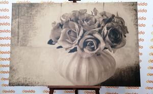 Obraz róże w wazonie w kolorze sepii