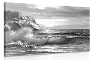 Obraz poranek na morzu w wersji czarno-białej