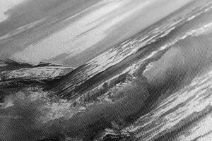 Obraz fale morskie na wybrzeżu w wersji czarno-białej
