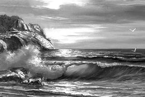 Obraz poranek na morzu w wersji czarno-białej