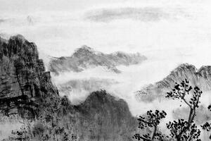 Obraz tradycyjne chińskie malarstwo pejzażowe w wersji czarno-białej