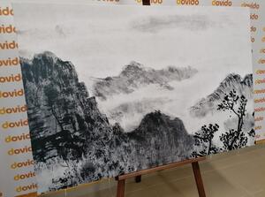 Obraz tradycyjne chińskie malarstwo pejzażowe w wersji czarno-białej