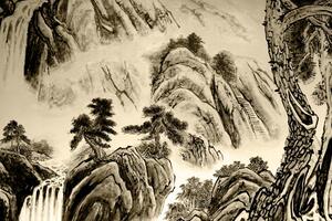 Obraz chińskie malarstwo pejzażowe w sepii