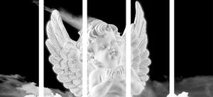 5-częściowy obraz czarno-biały opiekuńczy aniołek na niebie