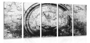 5-częściowy obraz antyczny zegar w wersji czarno-białej