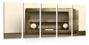 5-częściowy obraz radio retro w wersji sepia
