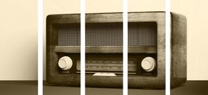 5-częściowy obraz radio retro w wersji sepia