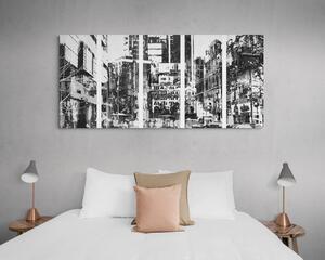 5-częściowy obraz abstrakcyjna panorama miasta w wersji czarno-białej