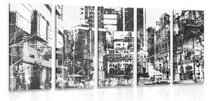 5-częściowy obraz abstrakcyjna panorama miasta w wersji czarno-białej