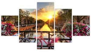 Obraz - Wschód słońca w Amsterdamie (125x70 cm)