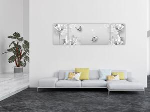 Obraz - Kwiatowy wzór z motylkami (170x50 cm)