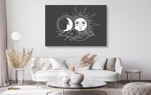 Obraz czarnobiała harmonia słońca i księżyca