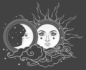 Obraz czarnobiała harmonia słońca i księżyca