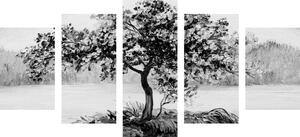 5-częściowy obraz orientalna czereśnia w czarnobiałym kolorze