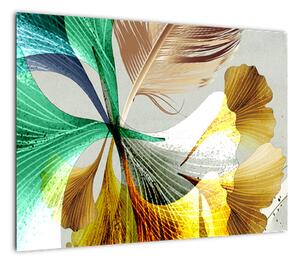 Obraz - Liście z piórami (70x50 cm)
