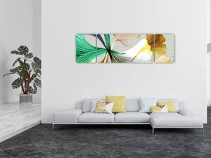 Obraz - Liście z piórami (170x50 cm)