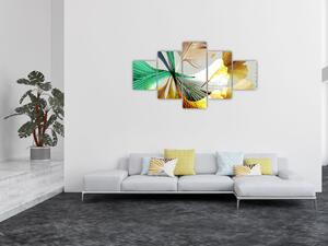 Obraz - Liście z piórami (125x70 cm)