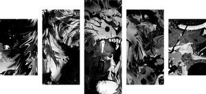 5-częściowy obraz głowa lwa w czarnobiałym kolorze