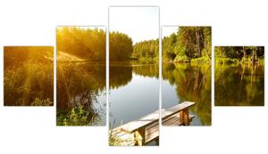 Obraz - Jezioro w pobliżu lasu (125x70 cm)
