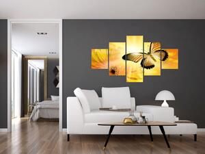 Obraz - Żółty motyl z kwiatkiem (125x70 cm)