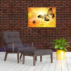 Obraz - Żółty motyl z kwiatkiem (70x50 cm)