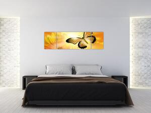 Obraz - Żółty motyl z kwiatkiem (170x50 cm)