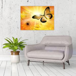 Obraz - Żółty motyl z kwiatkiem (70x50 cm)