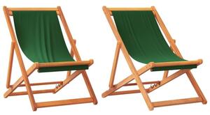 Składane krzesła plażowe, 2 szt., zielone, obite tkaniną