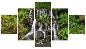 Obraz wodospadów w tropikalnym lesie (125x70 cm)