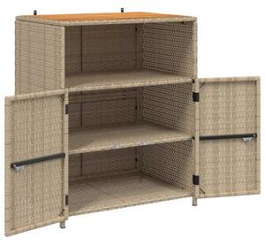 Nowoczesna szafka rattanowa z drewnianym blatem 70x50x87 cm beÅ¼owa