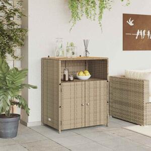 Nowoczesna szafka rattanowa z drewnianym blatem 70x50x87 cm beÅ¼owa