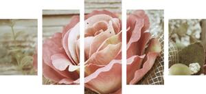 5-częściowy obraz elegancka róża w stylu vintage