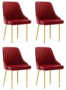 Krzesła stołowe, 4 szt., winna czerwień, obite aksamitem
