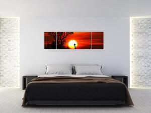 Obraz - Sylwetki zwierząt o zachodzie słońca (170x50 cm)