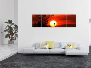 Obraz - Sylwetki zwierząt o zachodzie słońca (170x50 cm)