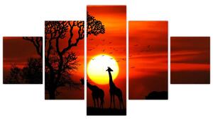 Obraz - Sylwetki zwierząt o zachodzie słońca (125x70 cm)