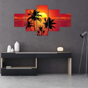 Obraz sylwetki wyspy z palmami (125x70 cm)