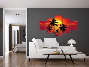 Obraz sylwetki wyspy z palmami (125x70 cm)